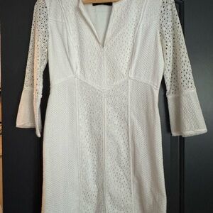 BCBGMaxAzria White Sheath Dress with Bell Sleeves